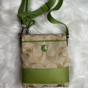 Coach tan and green adjustable crossbody